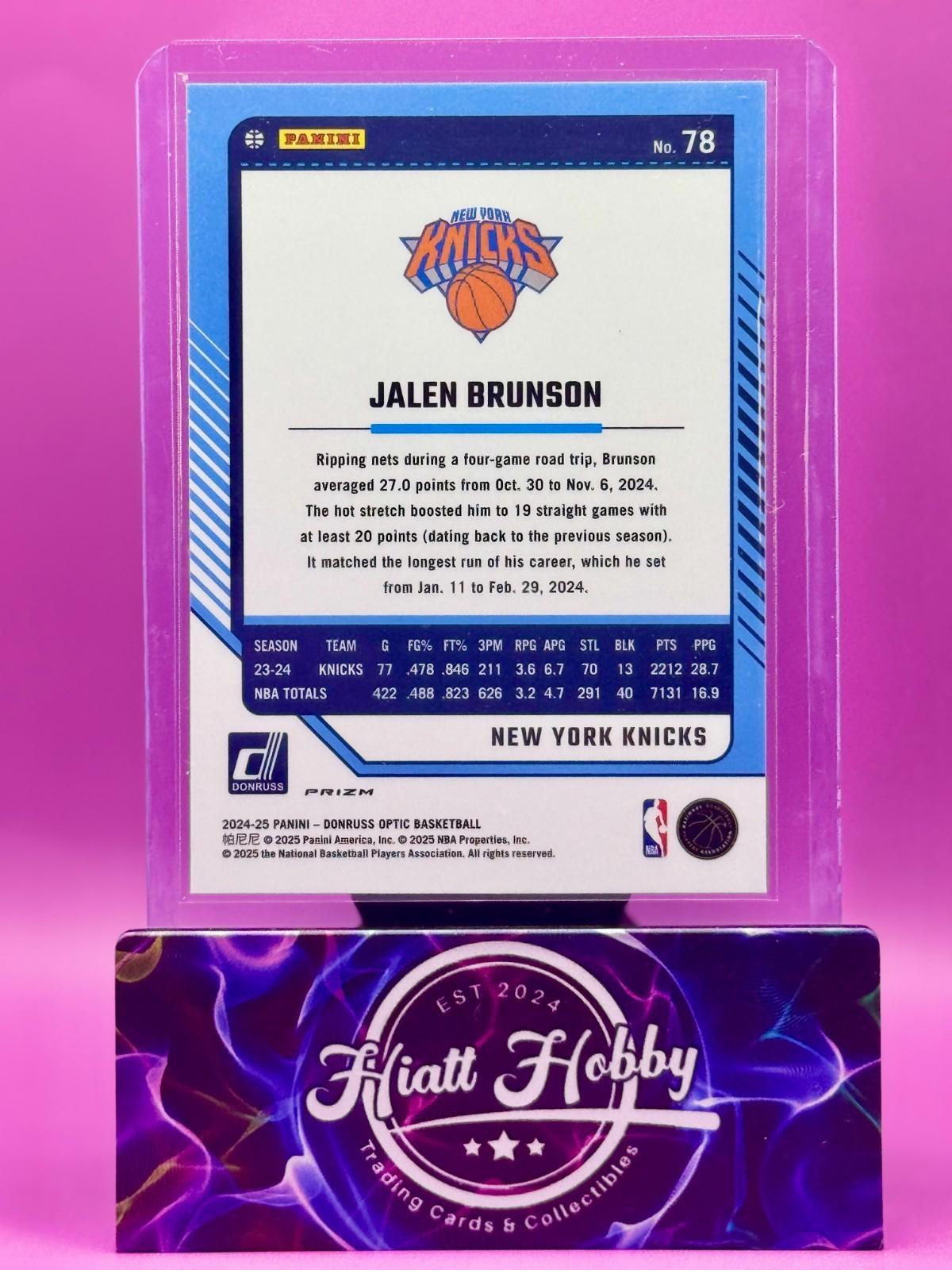 2024-25 Panini Donruss Optic - Jalen Brunson #78 - Purple Shock Prizm