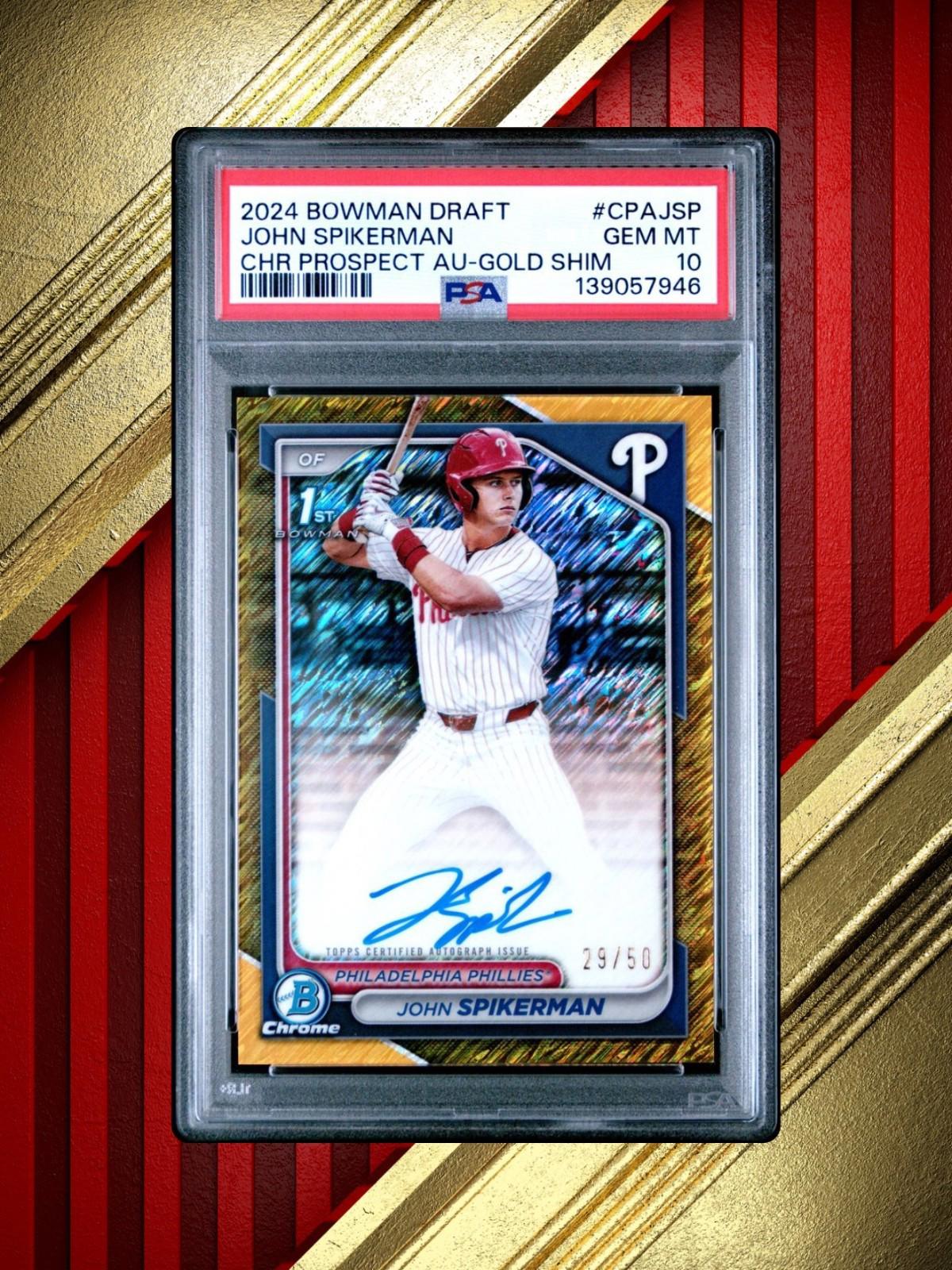 2024 Bowman Draft Chrome #CPA-JSP John Spikerman Gold Shimmer Auto /50 - PSA 10