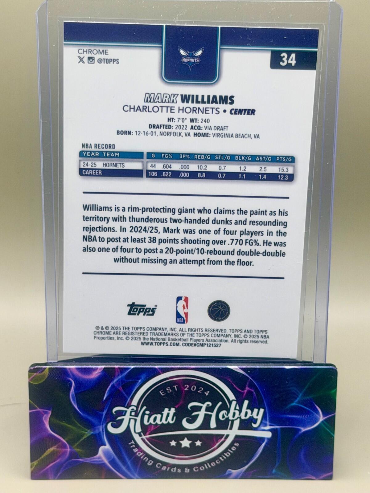 2025-26 Topps Chrome - #34 Mark Williams - Red White Blue Refractor