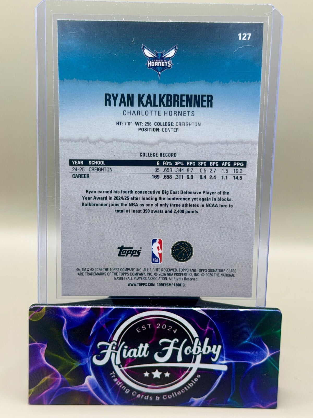 2025-26 Topps Signature Class Basketball - #127 Ryan Kalkbrenner - Chrome (RC)