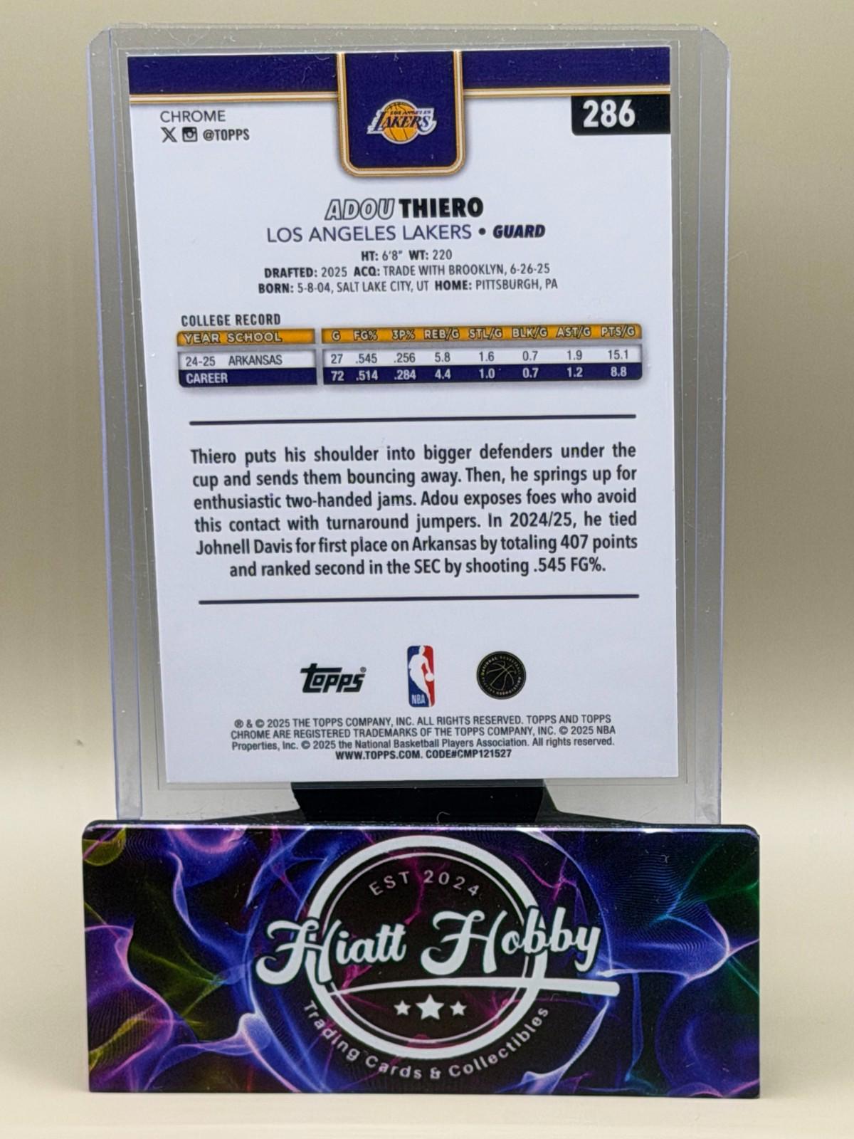 2025-26 Topps Chrome - Adou Thiero #286 - Basketball Refractor (RC)