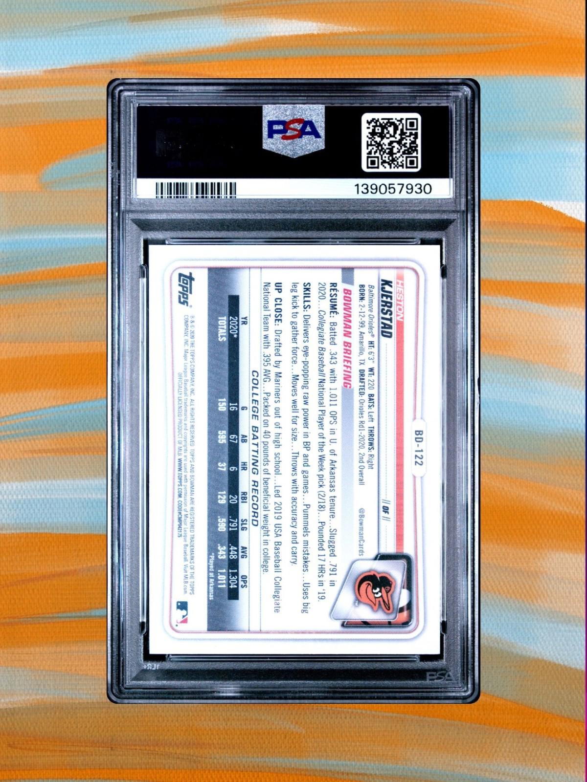 2020 Bowman Draft #BD122 Heston Kjerstad - Sky Blue Paper /499 - PSA 10