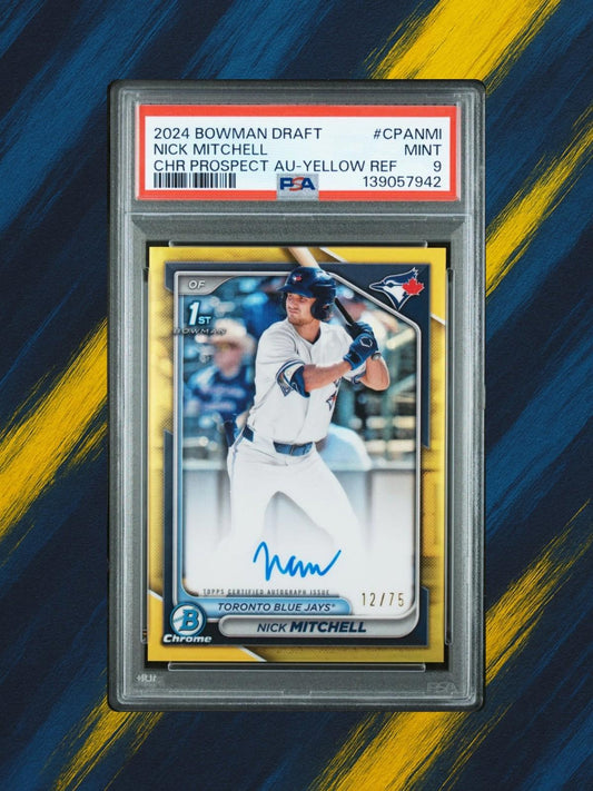 2024 Bowman Draft Chrome #CPA-NMI Nick Mitchell - Yellow Auto /75 - PSA 9