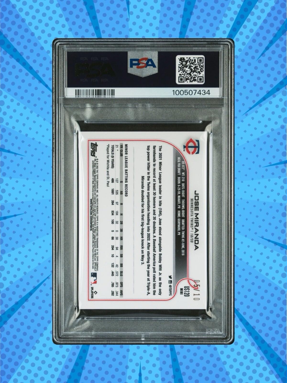 2022 TOPPS MINI JOSE MIRANDA #US120 (RC) - Blue  /10 PSA 10