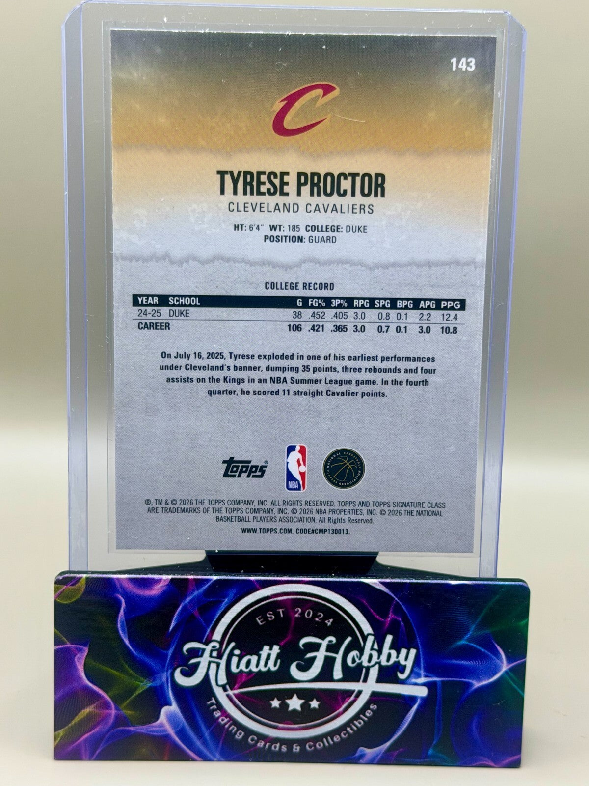 2025-26 Topps Signature Class Basketball - #143 Tyrese Proctor - Chrome (RC)