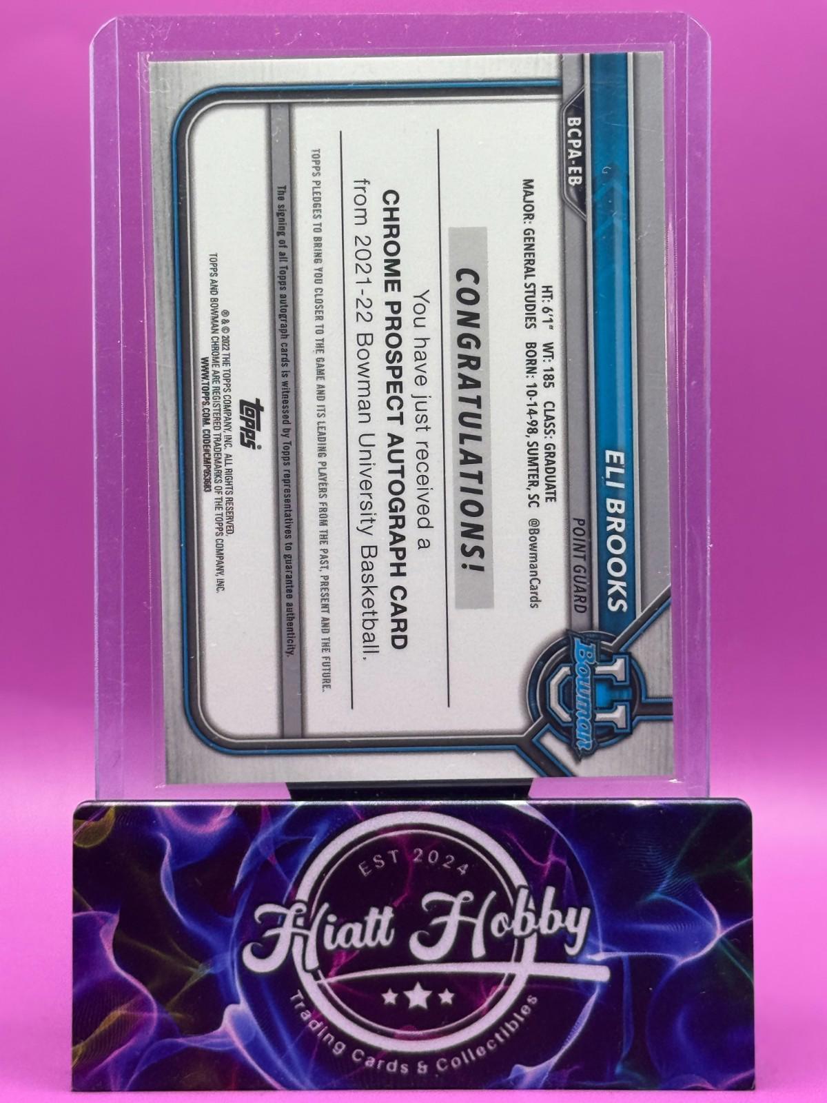 2021 Bowman Chrome U Basketball - Eli Brooks #BCPA-EB - Refractor Auto