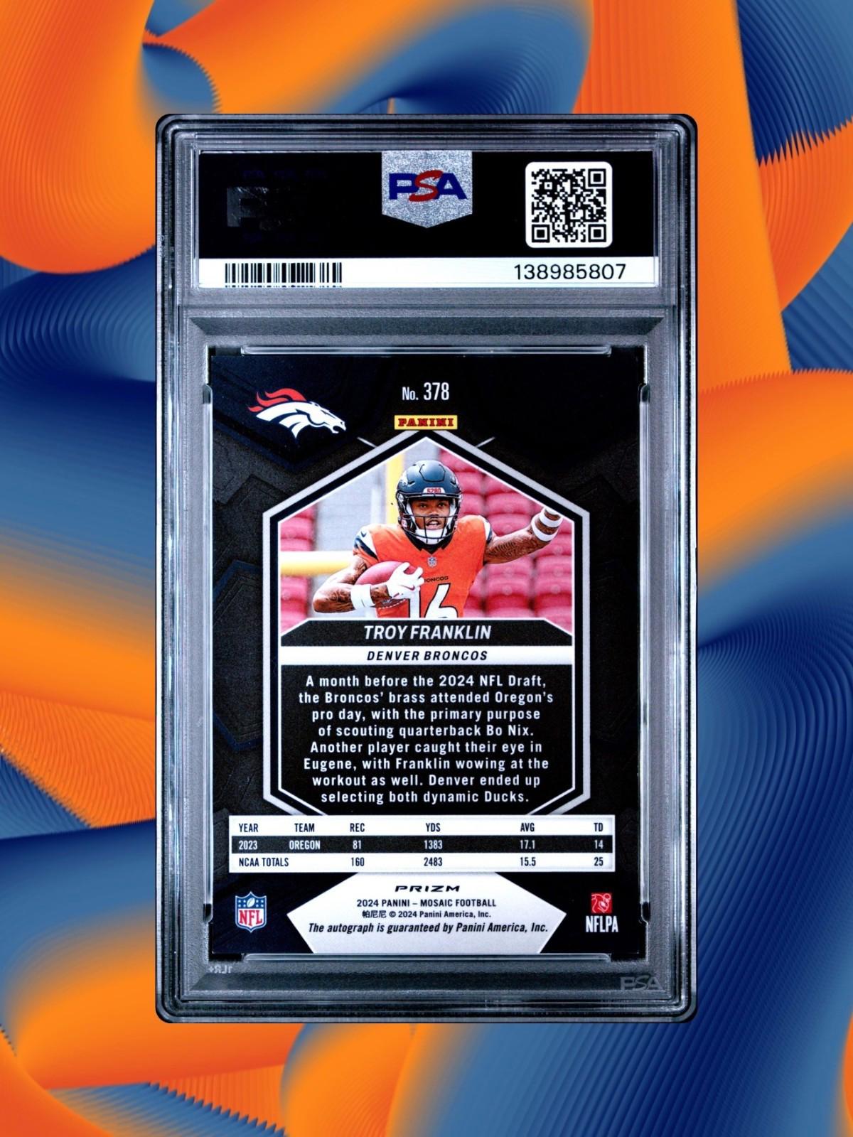 2024 Panini Mosaic - Troy Franklin #378 - Auto - PSA 8