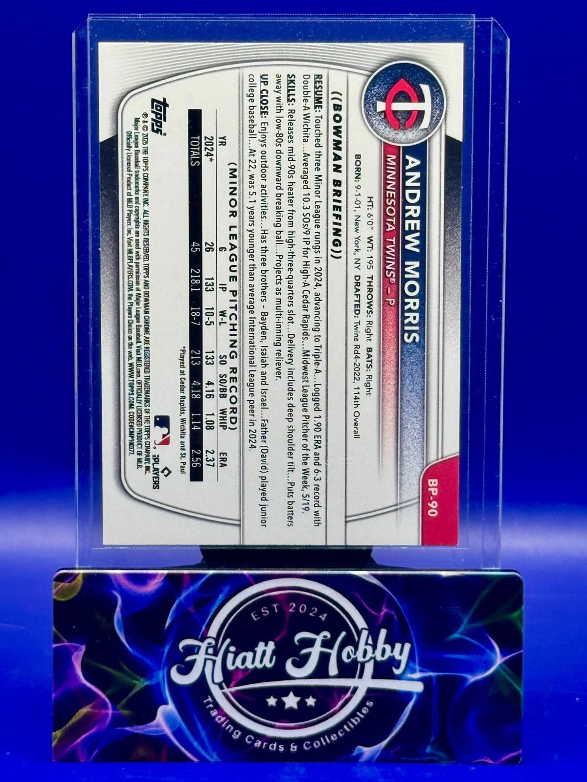 2025 Bowman -  Andrew Morris #BP-90 - Blue Sky Border /499 (RC)