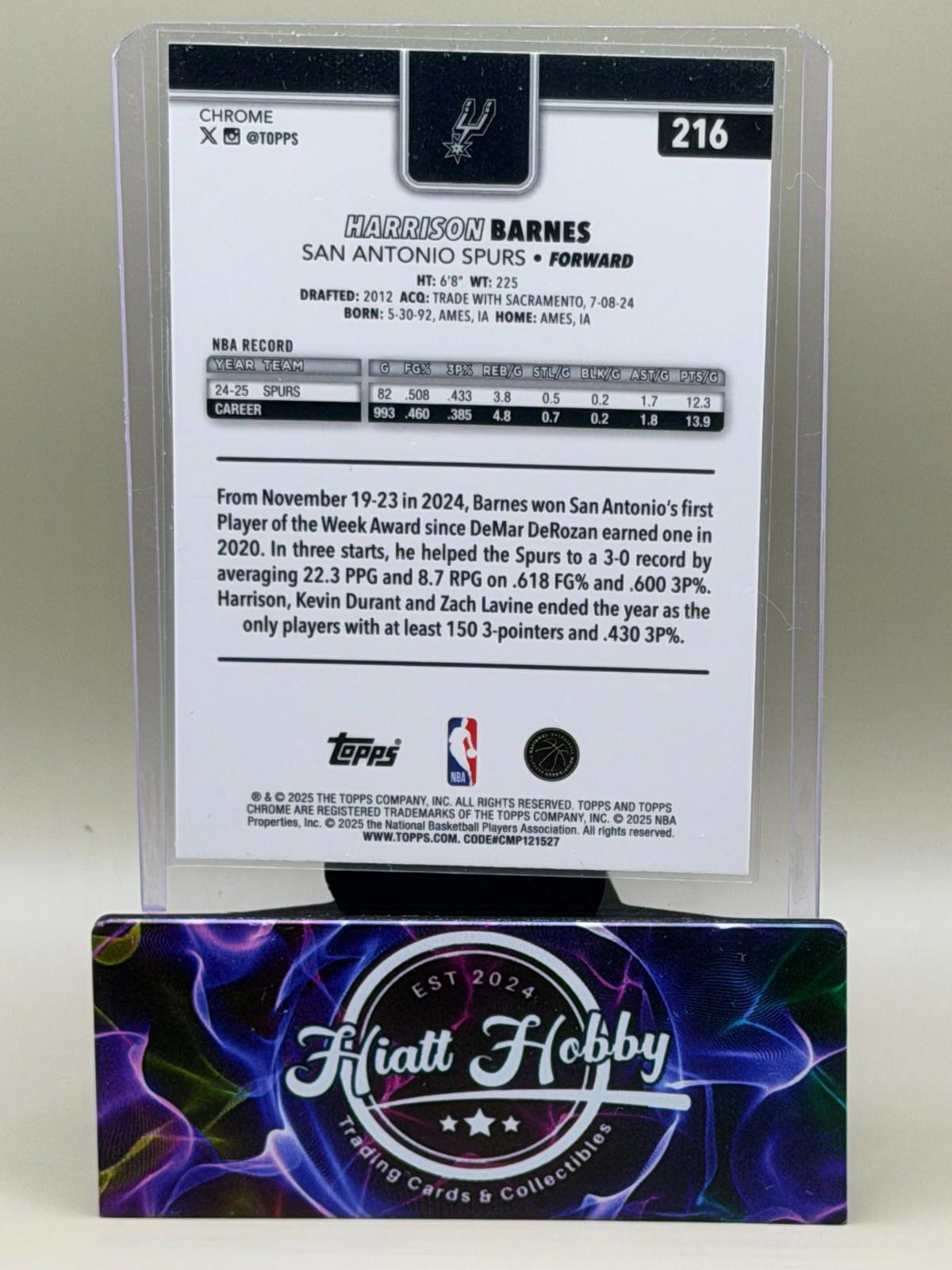 2025-26 Topps Chrome - Harrison Barnes #216 Aqua Refractor /199