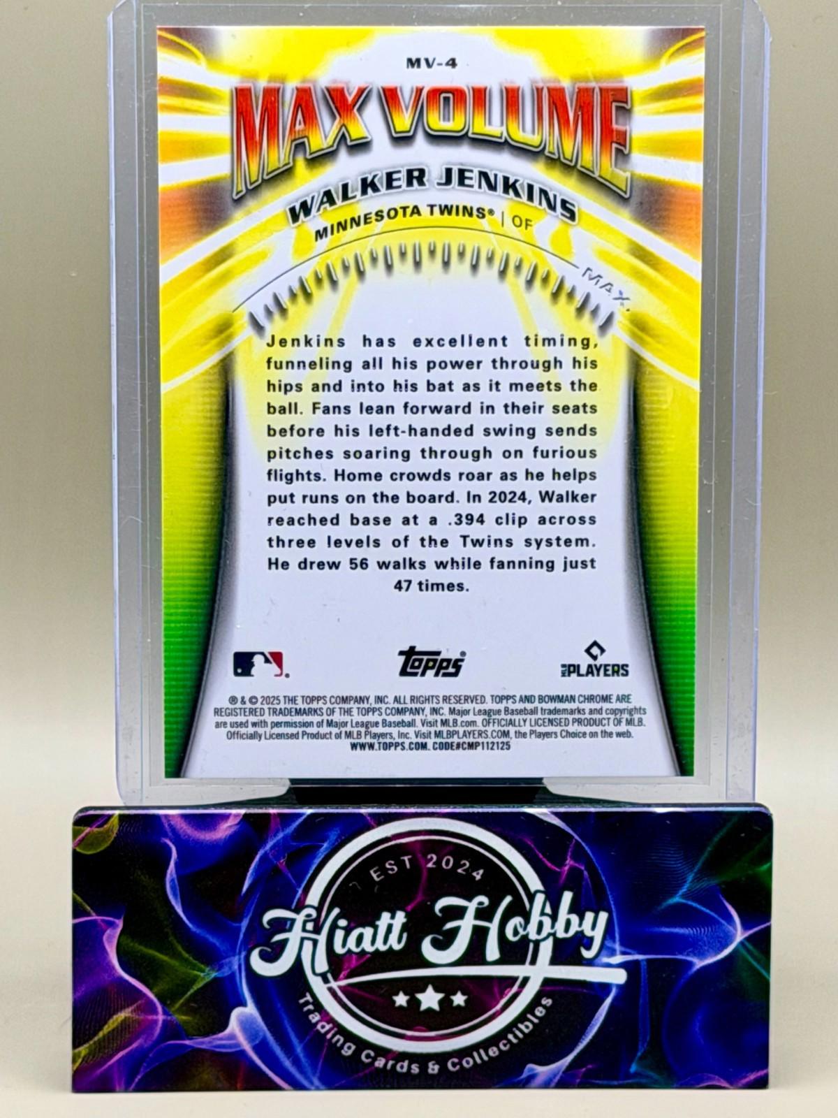 2025 Bowman Chrome - Walker Jenkins #MV-4 - Max Volume (RC)