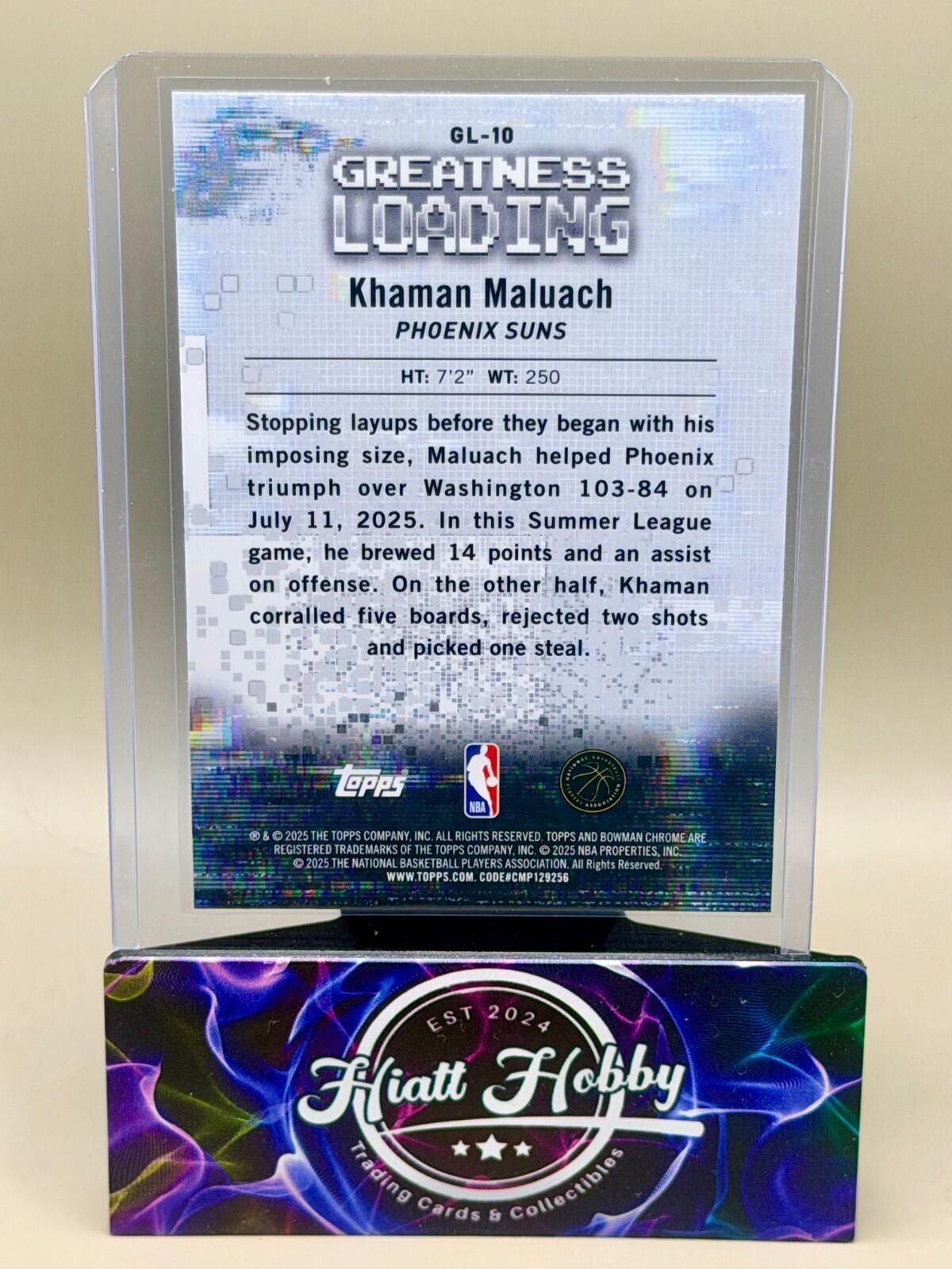 2025-26 Bowman Chrome Basketball #GL-10 Khaman Maluach - Greatness Loading (RC)