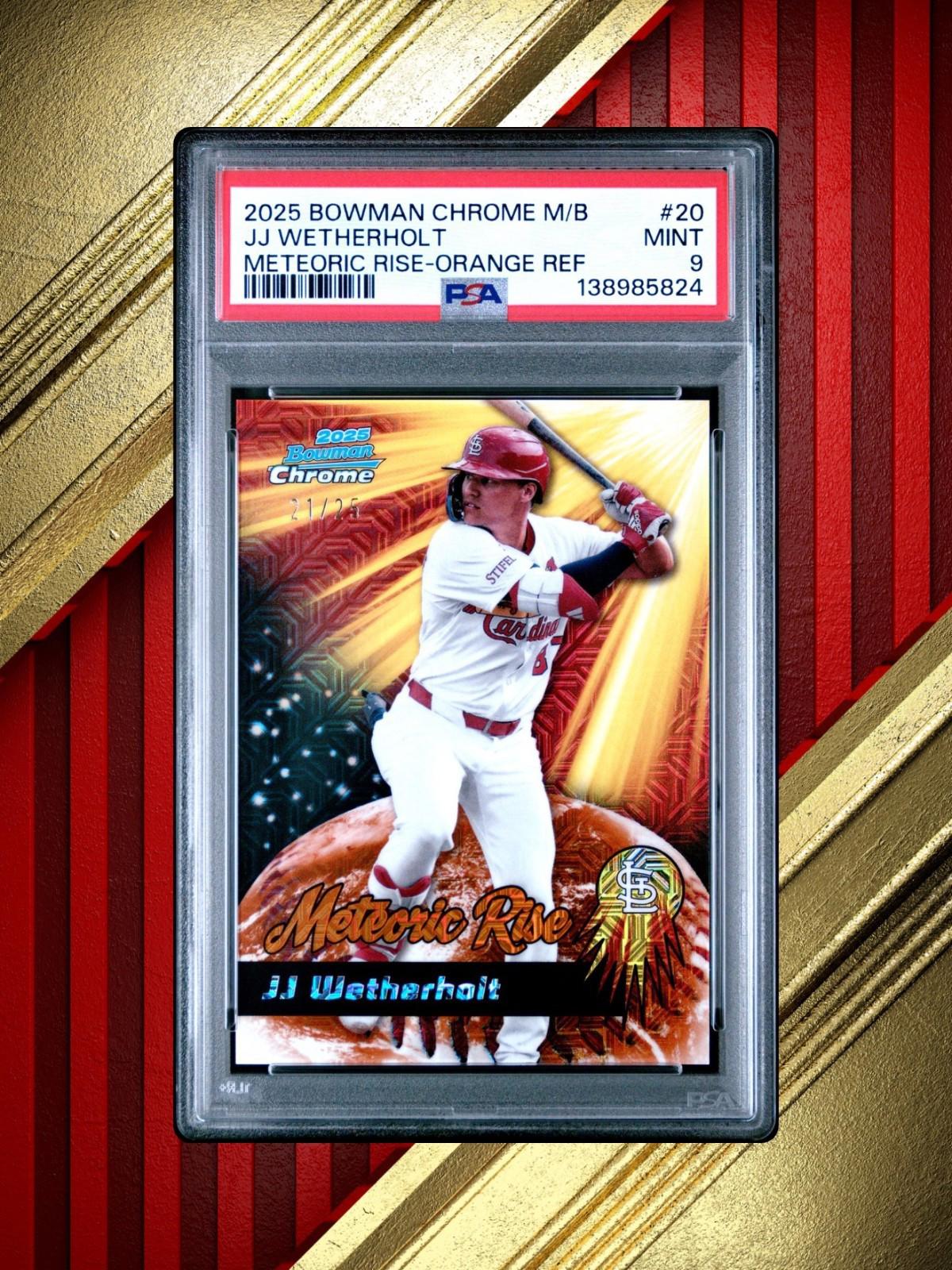 2025 Bowman Chrome - JJ Wetherholt #20 - Meteoric Rise - Orange /25 - PSA 9