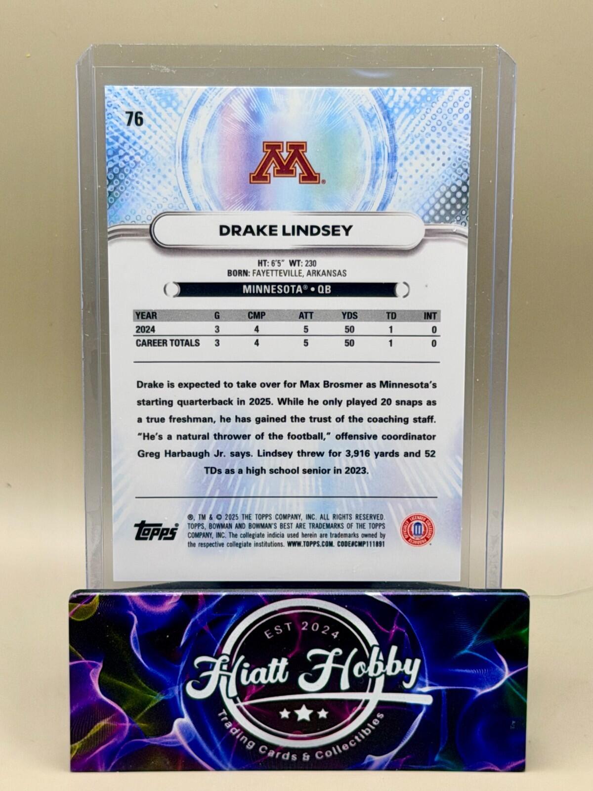 2025 Bowman's Best U - #76 Drake Lindsey - Yellow Laser /250