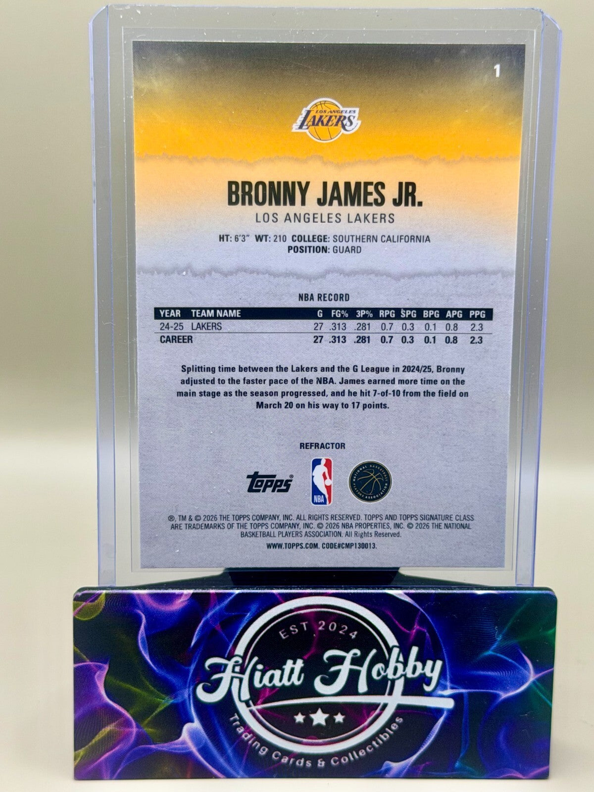 2025-26 Topps Signature Class Basketball - #1 Bronny James Jr - Chrome Refractor