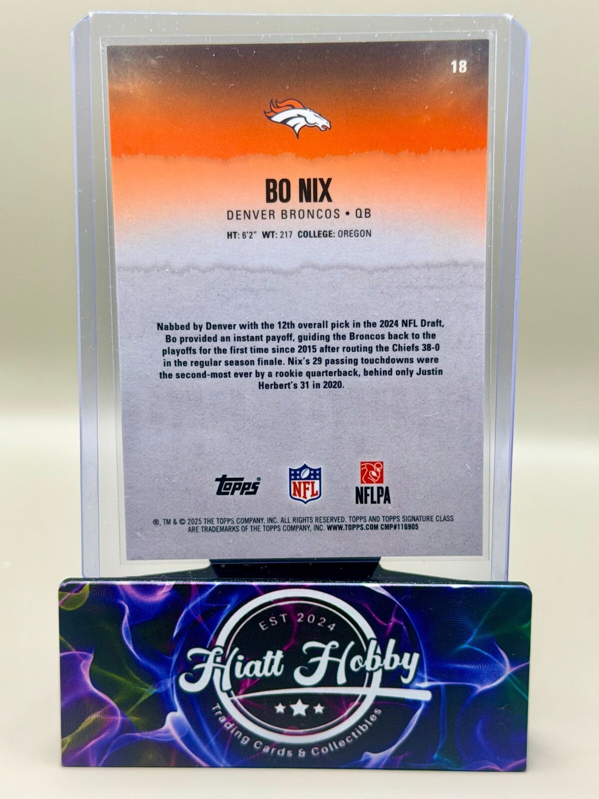 2025 Topps Signature Class Football - #18 Bo Nix - Chrome Purple /100