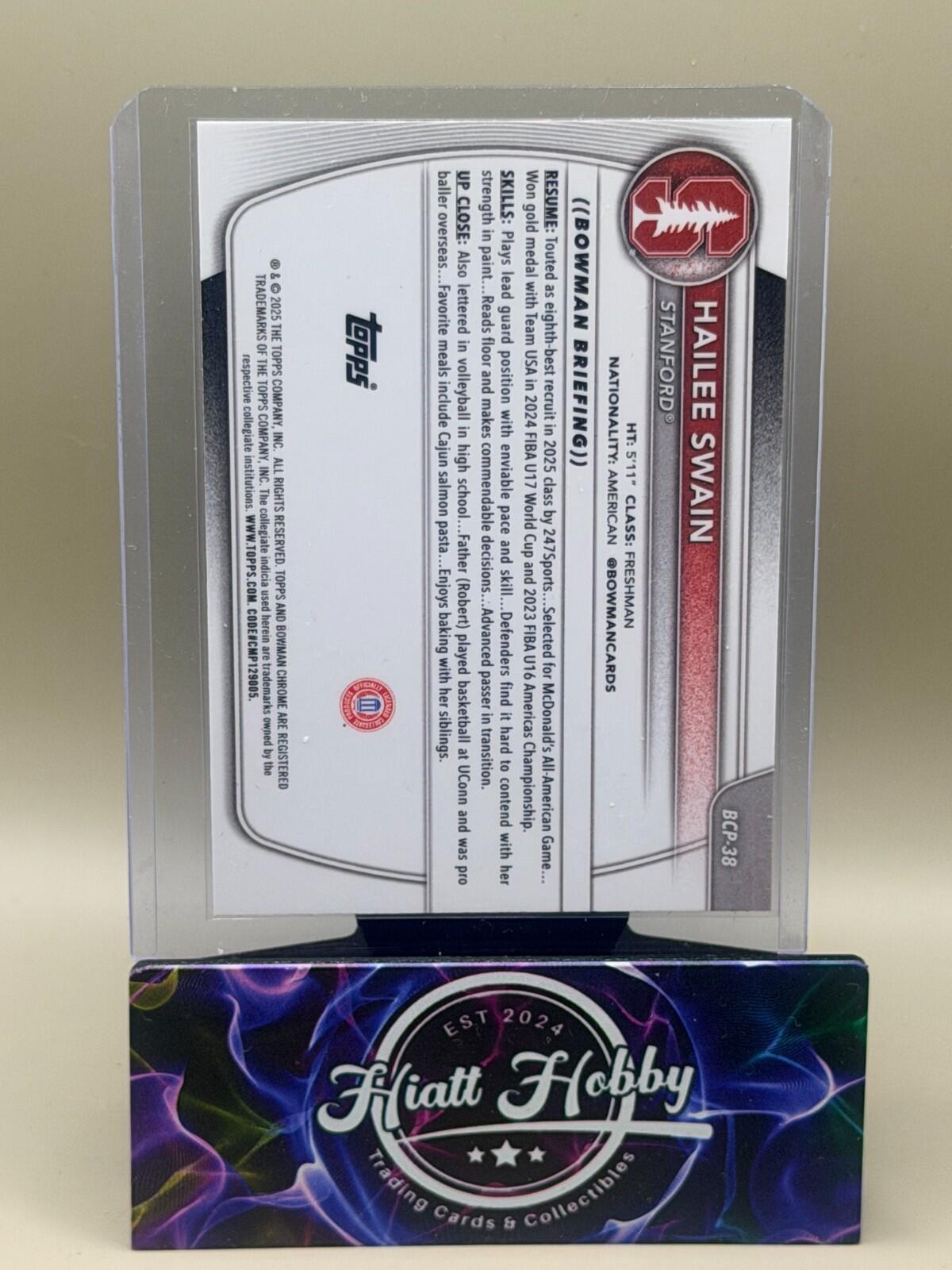 2025-26 Bowman Chrome Basketball #BCP-38 Hailee Swain Reptilian Refractor (1st)