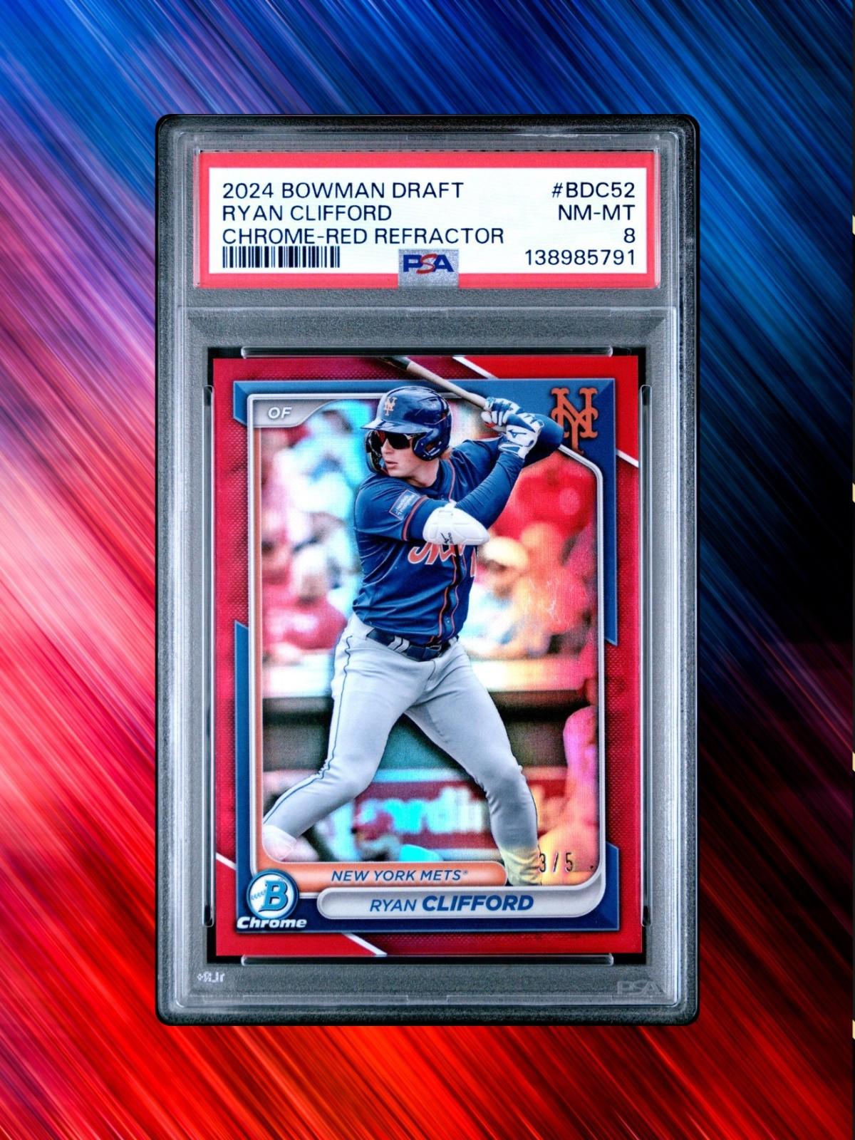 2024 Bowman Draft Chrome - Ryan Clifford #BDC52 - Red /5 - PSA 8