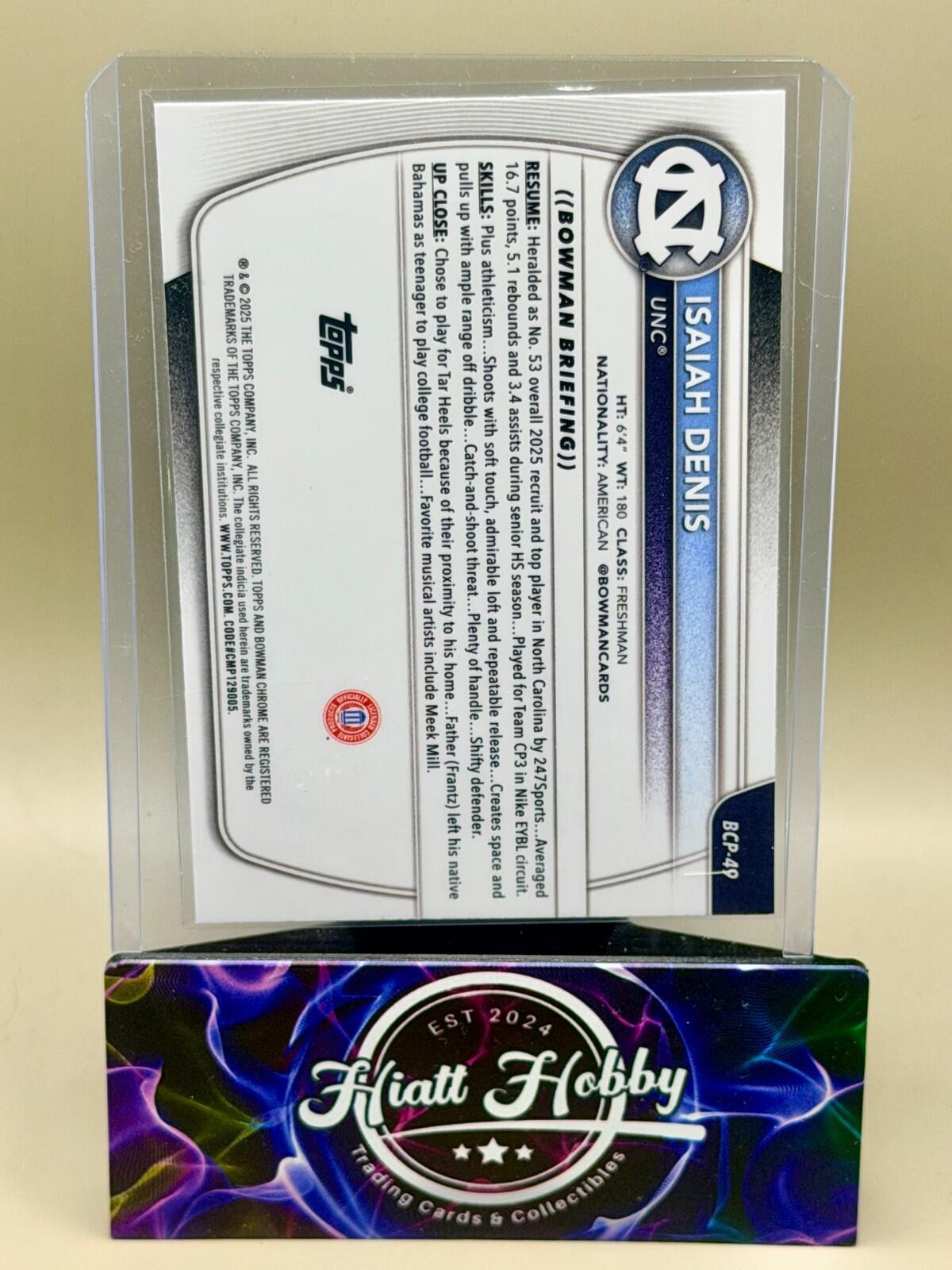 2025-26 Bowman Chrome Basketball - #BCP-49 Isaiah Denis - Reptilian (1st)