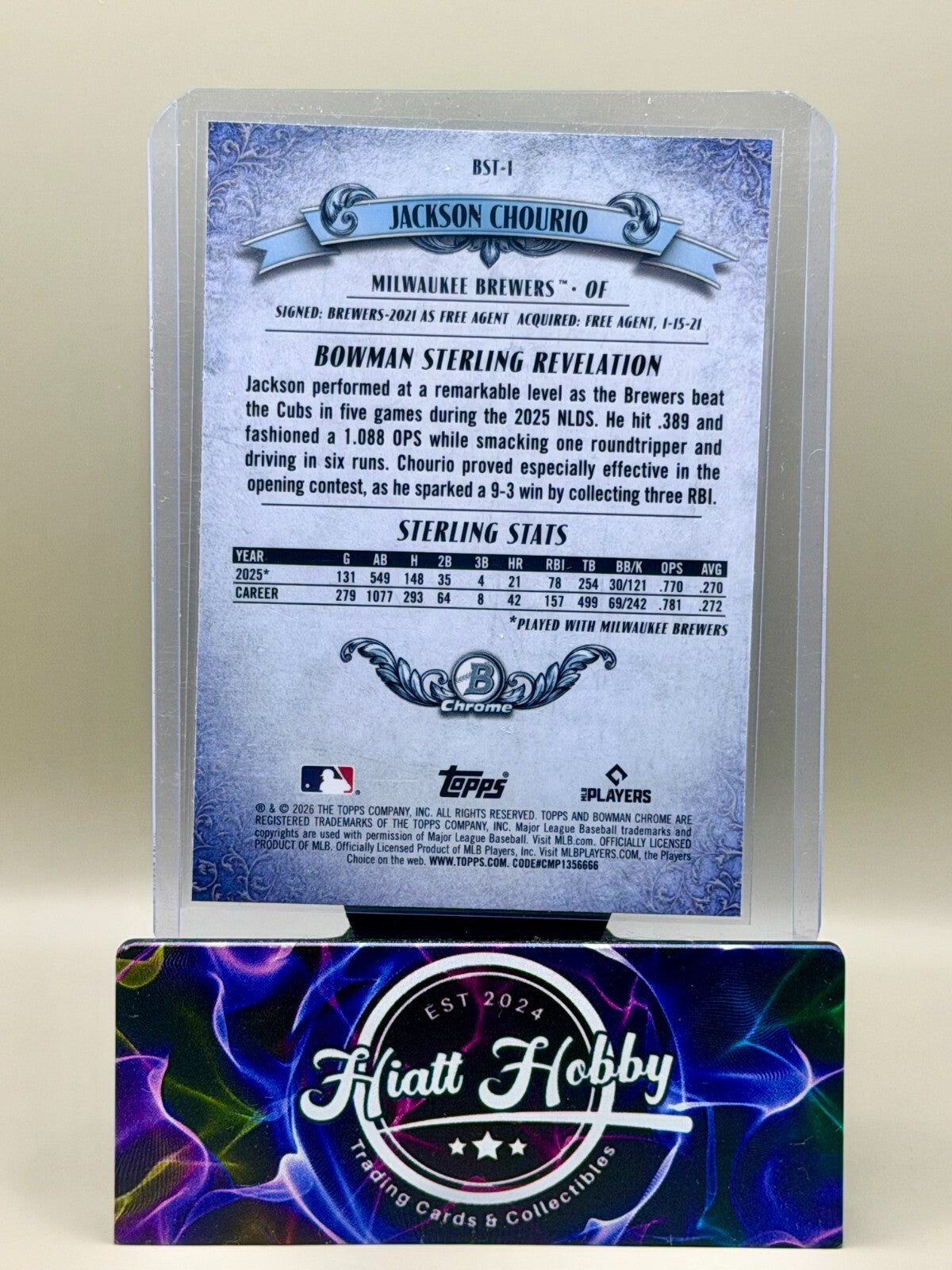 2026 Bowman Chrome Baseball - #BST-1 Jackson Chourio - Sterling Mojo