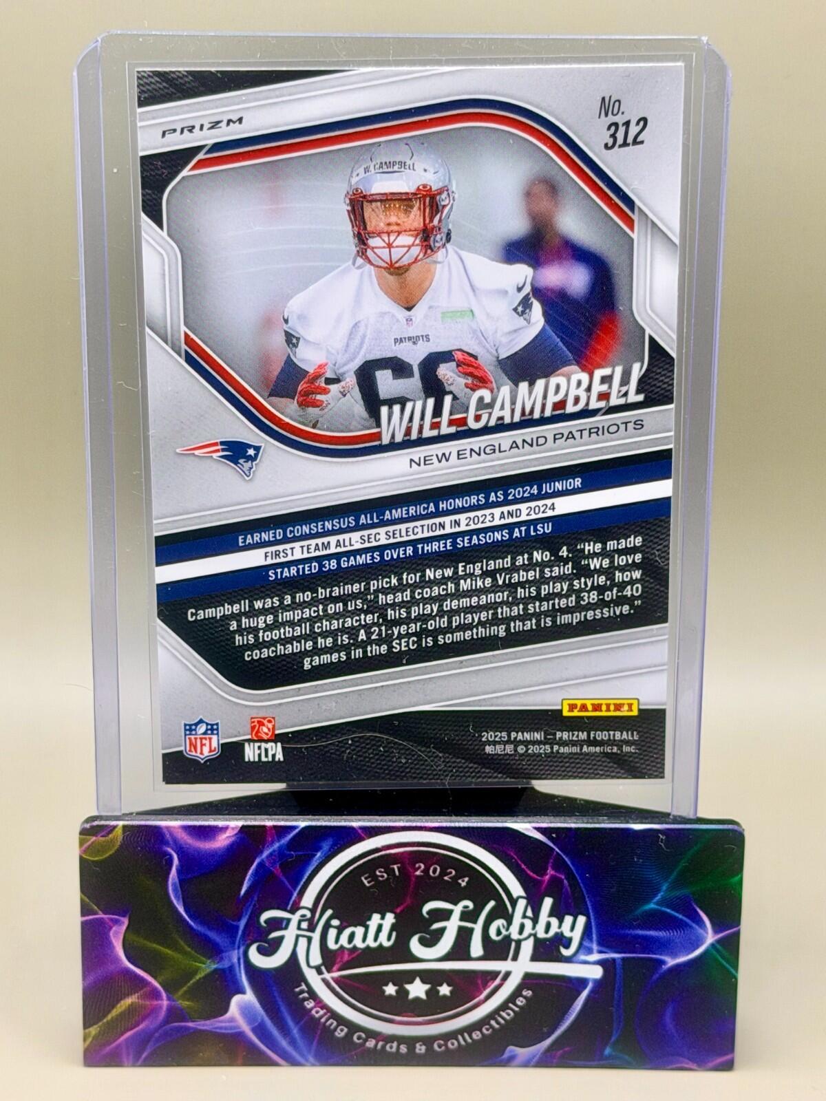 2025 Panini Prizm Football - #312 Will Campbell - White Disco Prizm (RC)