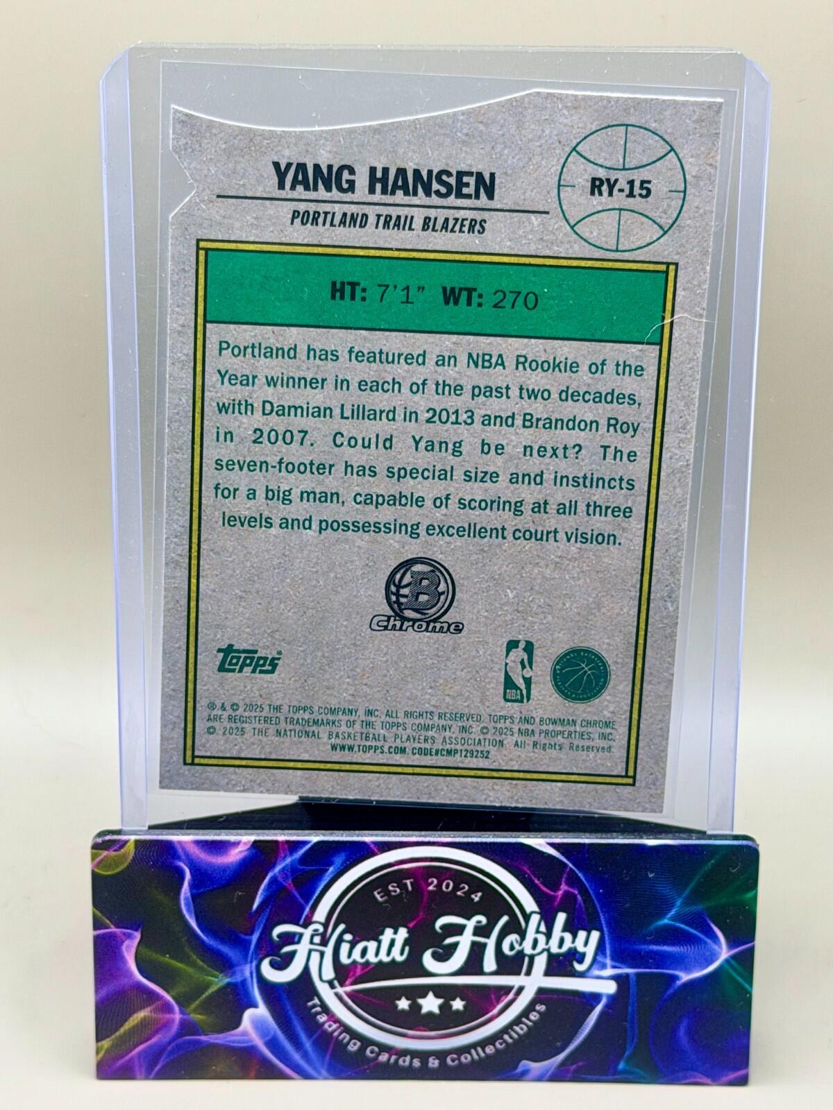 2025-26 Bowman Chrome Basketball - #RY-15 Yang Hansen - ROY Favorites (RC)