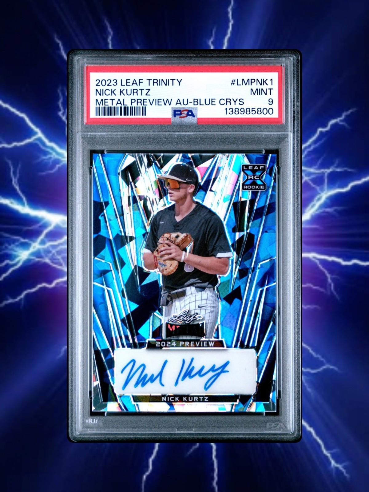 2023 Leaf Trinity - Nick Kurtz #LMP-NK1 Metal Preview - Blue Crystal Auto PSA 9