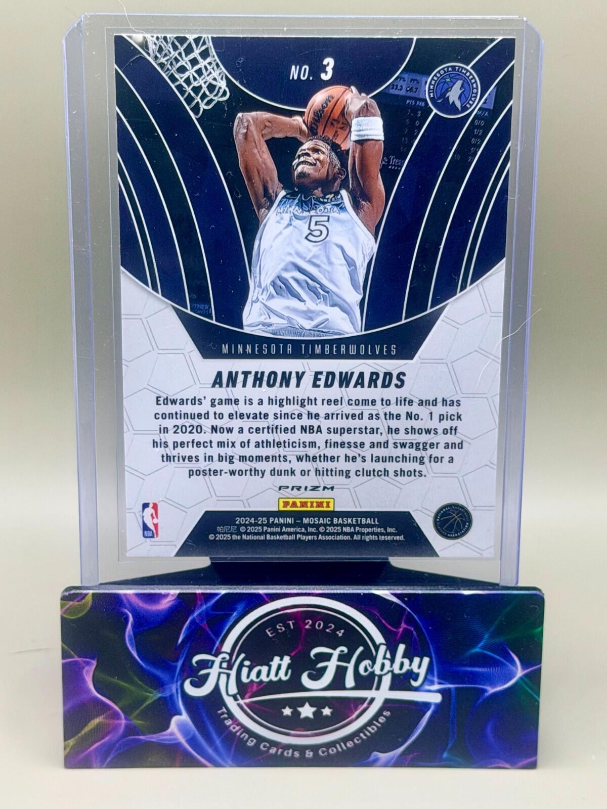 2024-25 Panini Mosaic Basketball - #3 Anthony Edwards - Elevate - Green Mosaic