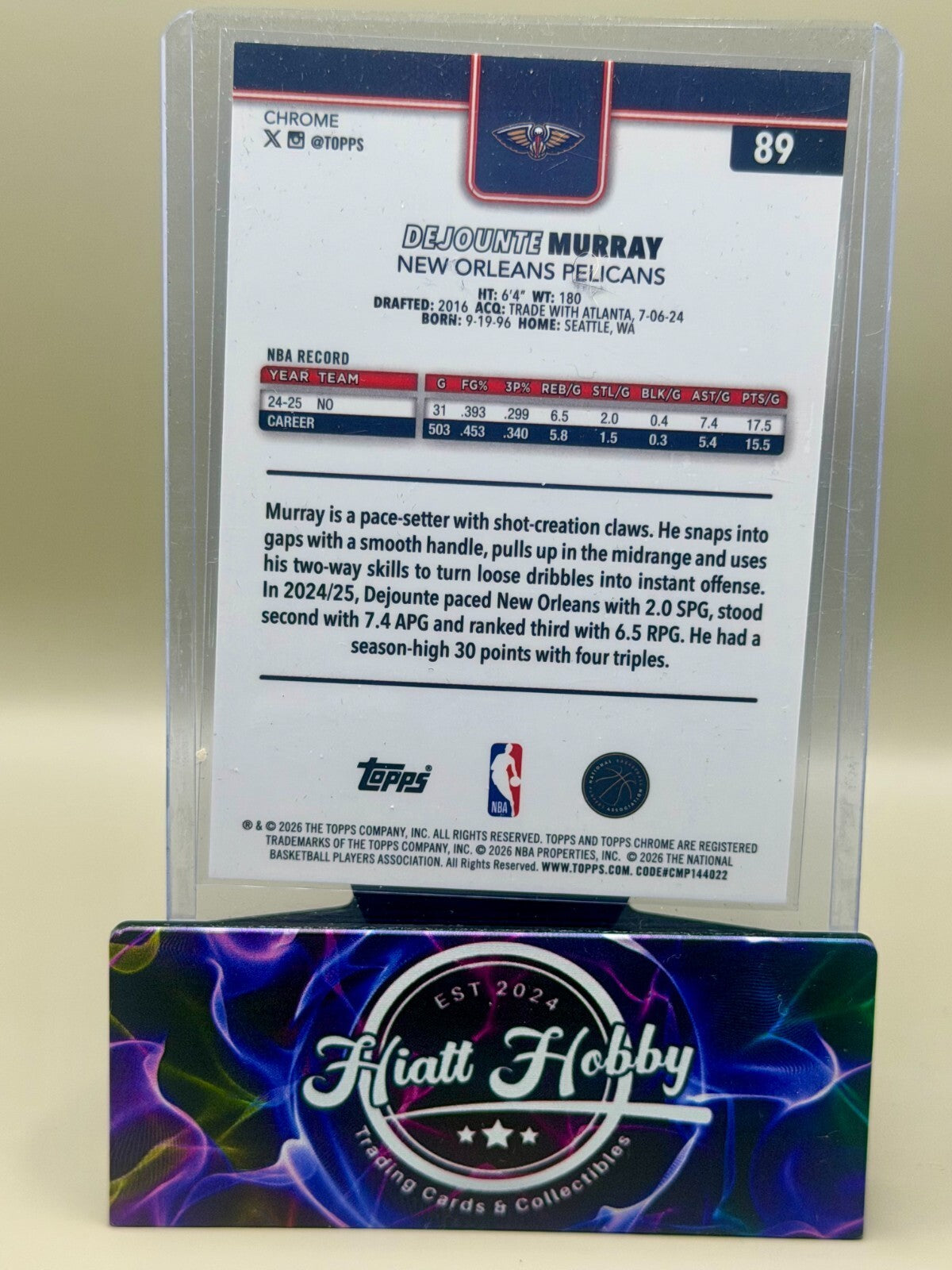 2025-26 Topps Chrome Update - #89 Dejounte Murray - Refractor