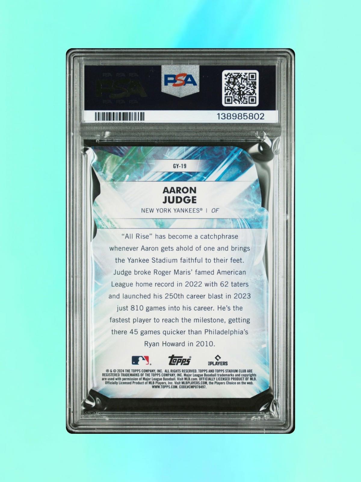 2024 Topps Stadium Club - Aaron Judge #GY19 - Goin' Yard - PSA 9