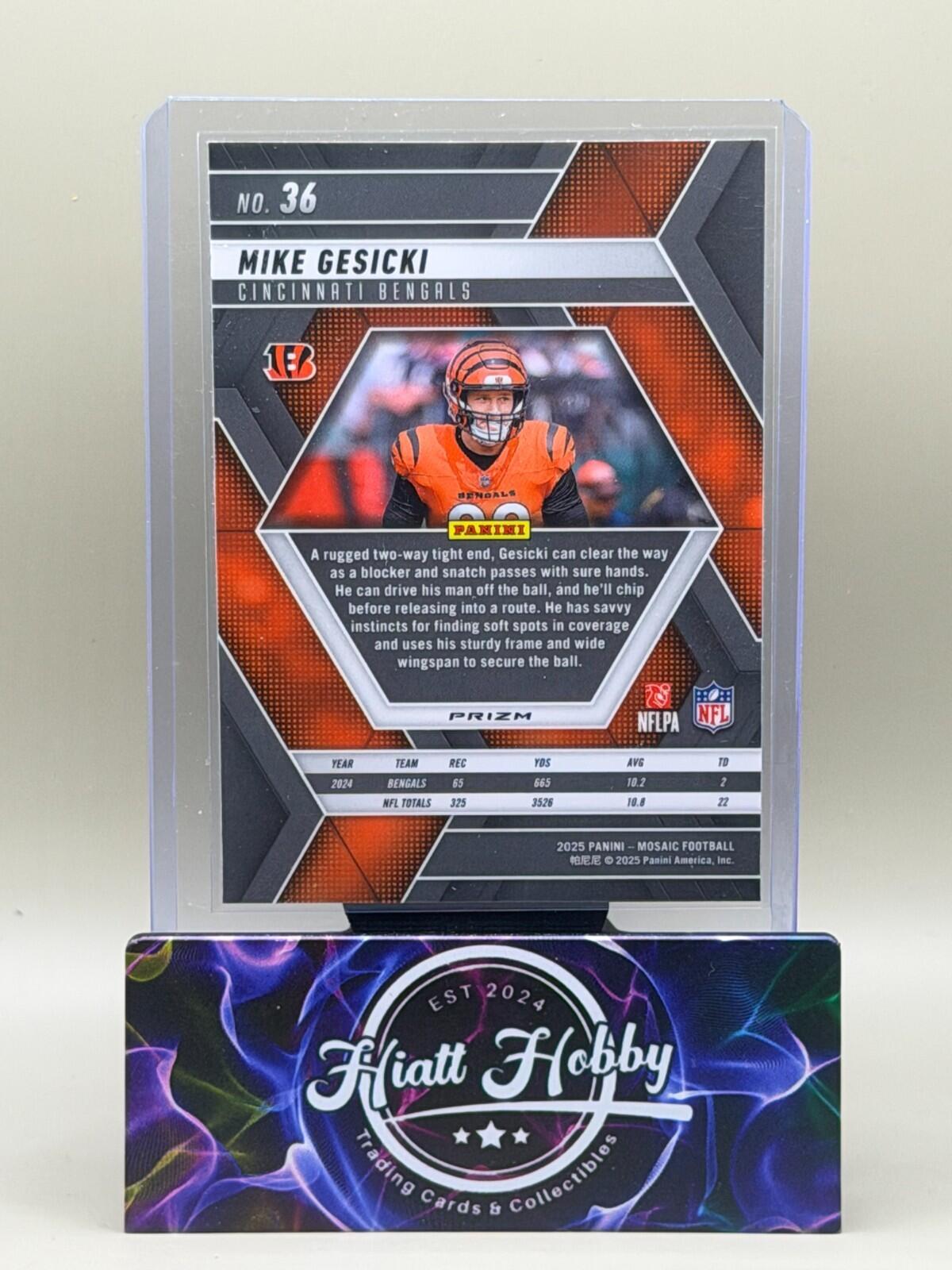2025 Panini Mosaic Football - #36 Mike Gesicki - Reactive Yellow Mosaic