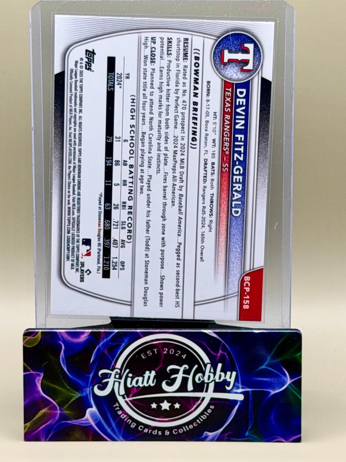 2025 Bowman Chrome - Devin Fitz-Gerald #BCP-158 - Laser Refractor (RC)