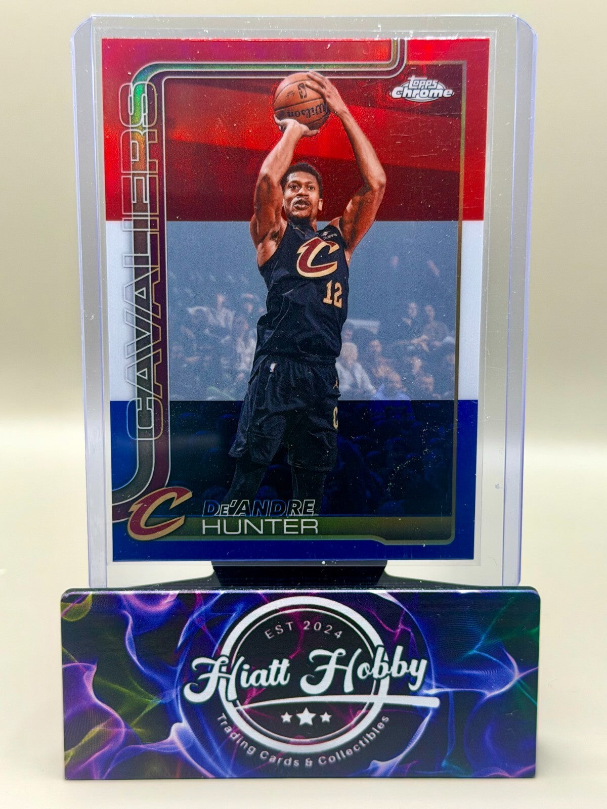 2025-26 Topps Chrome Update - #74 De'Andre Hunter - Red White & Blue Refractor