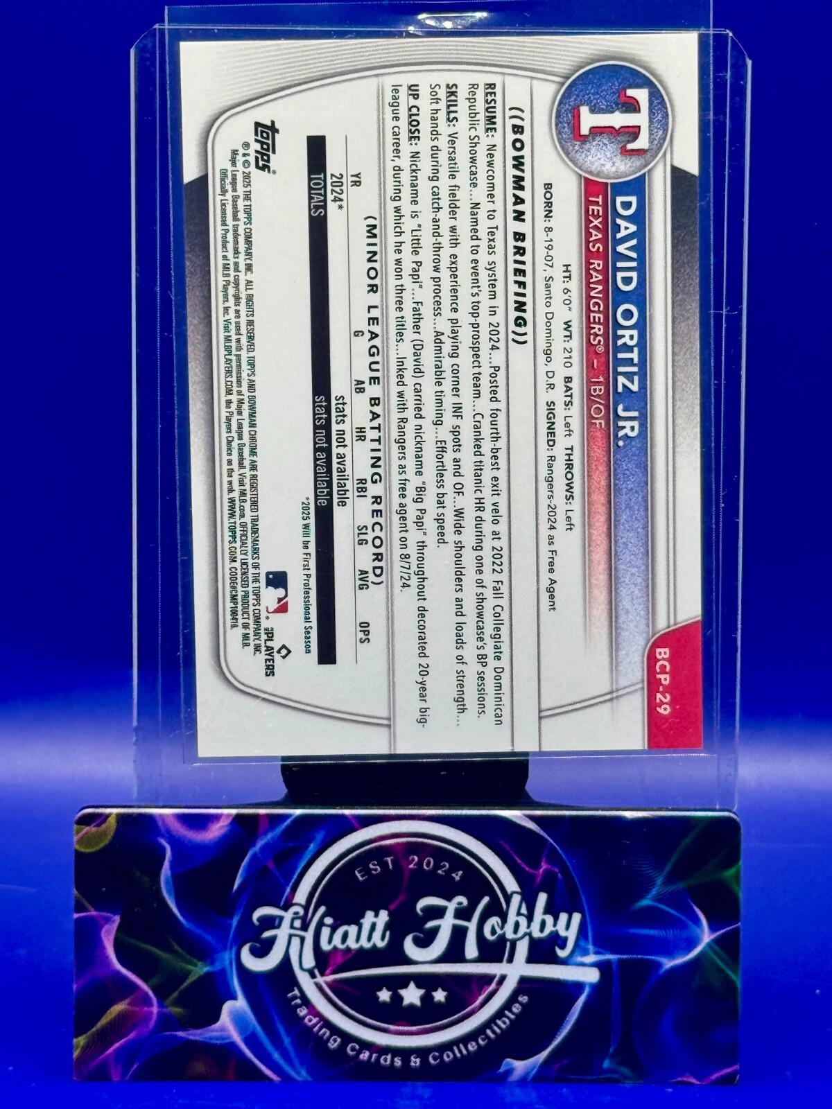 2025 Bowman Chrome -  David Ortiz Jr #BCP-29 - Purple Reptillian Refractor /199