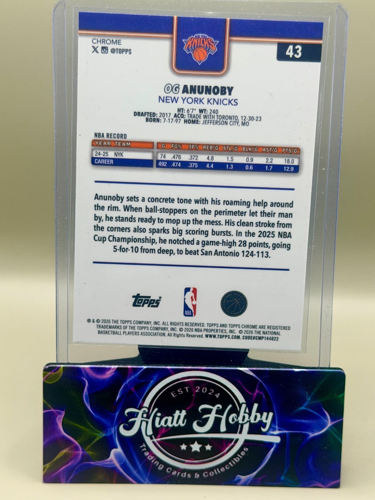 2025-26 Topps Chrome Update - #43 OG Anunoby - Refractor