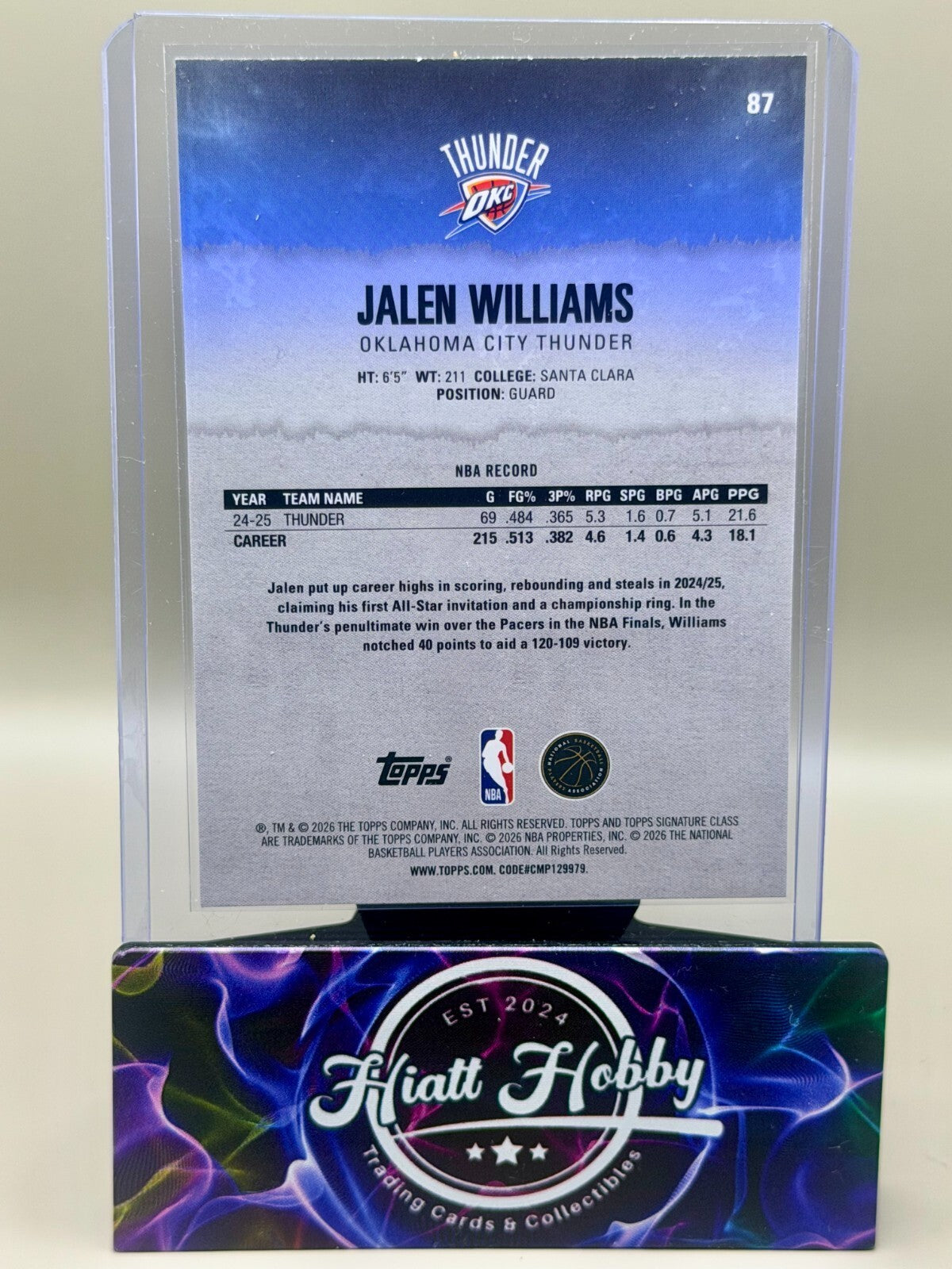 2025-26 Topps Signature Class Basketball - #87 Jalen Williams - Orange Blue