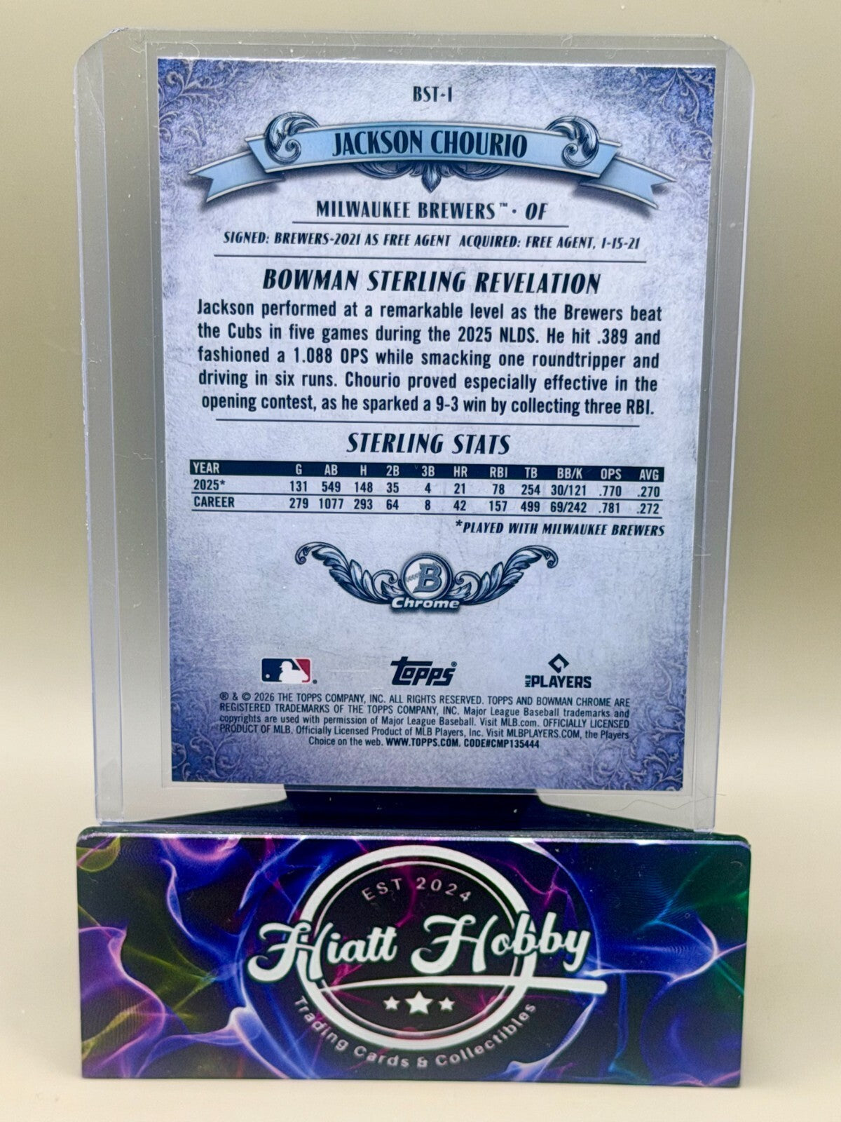 2026 Bowman Chrome Baseball - #BST-1 Jackson Chourio - Bowman Sterling Refractor