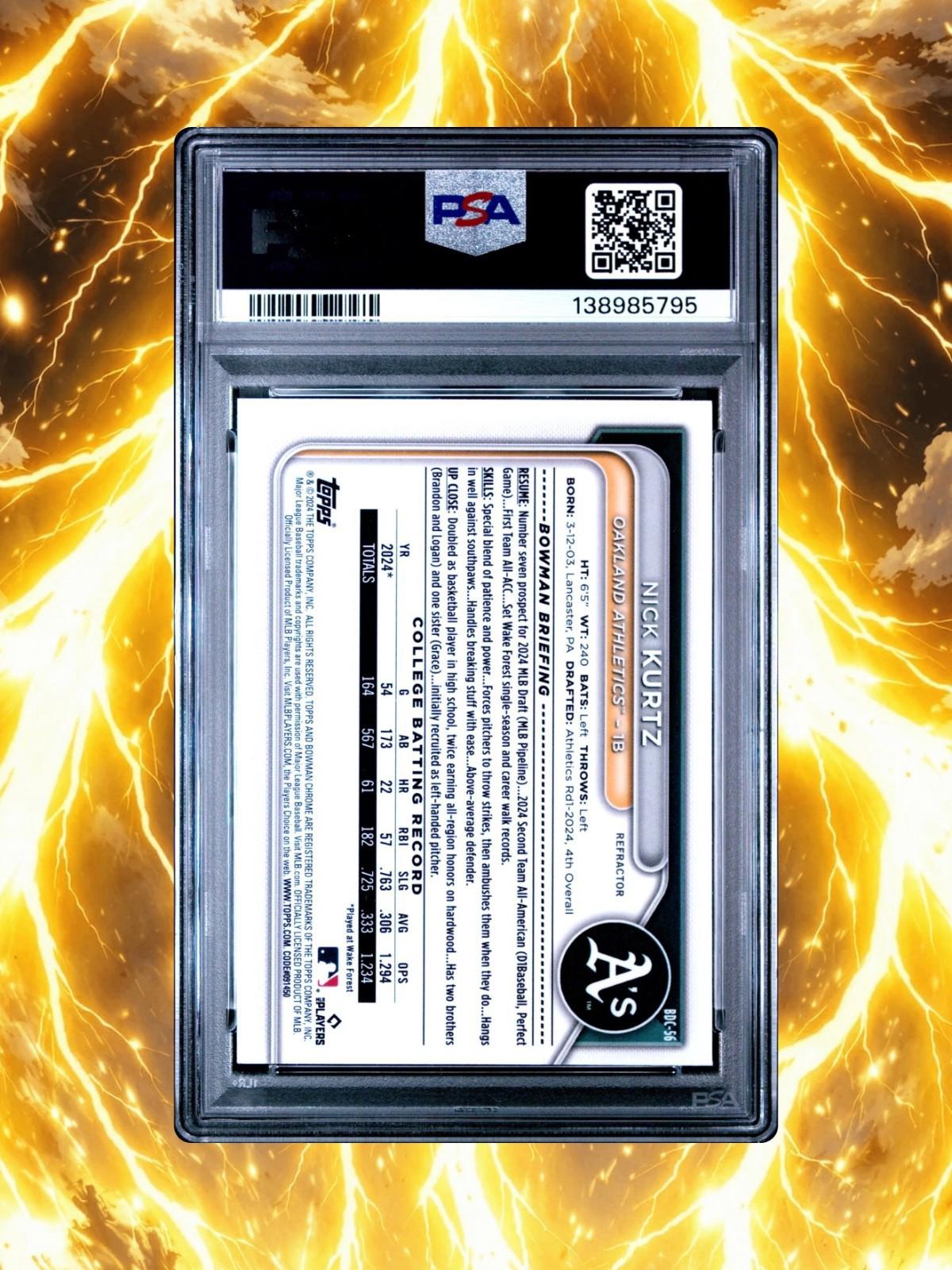 2024 Bowman Draft Chrome - Nick Kurtz #BDC56 - Refractor - PSA 9
